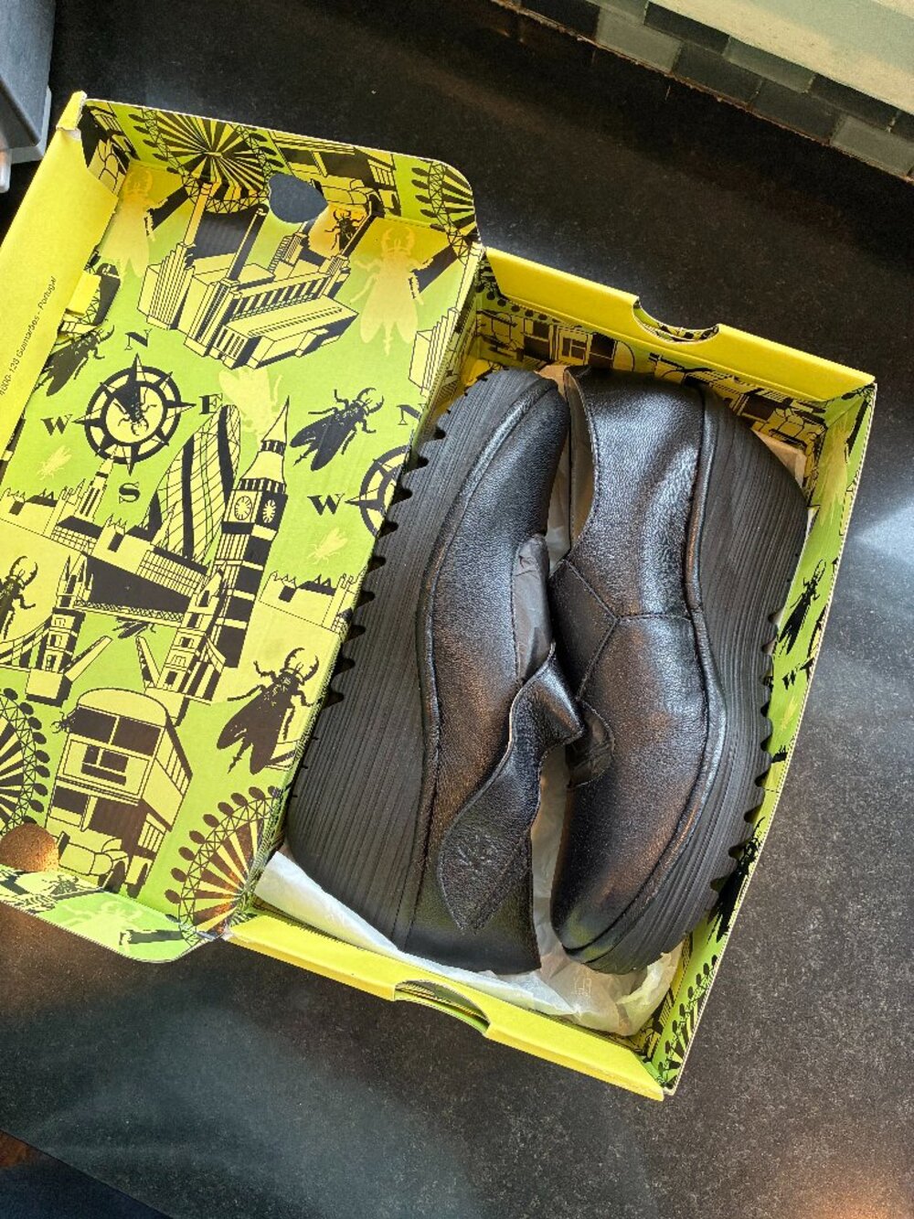 FLY London YASI682FLY Black Mary Jane Wedges EU 42 New in Box